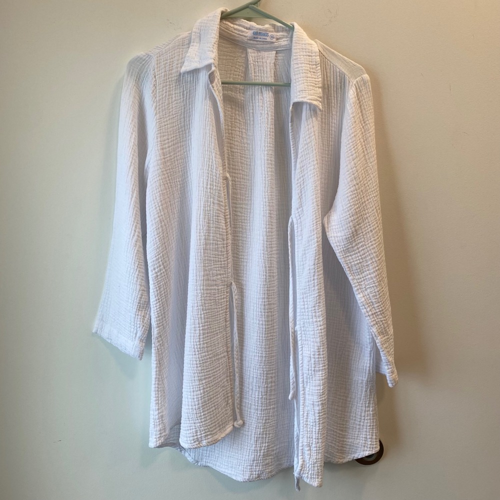 4OUR DREAMERS Tunic Women S White Gauze Tie Front 100% Cotton Beach Cover Up Top - Picture 2 of 8